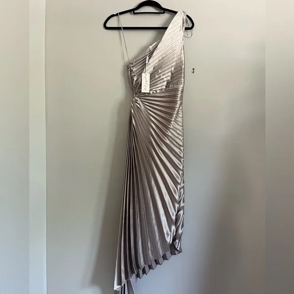 NWT Silver Petal and Pup Kleo one shoulder pleated maxi dress size XS - Picture 7 of 8